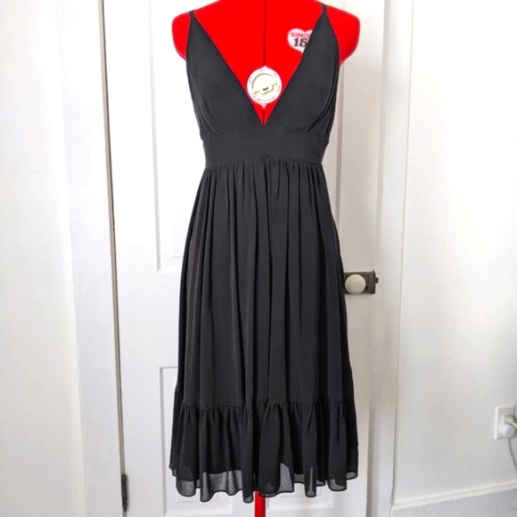 J. Crew Black Silk Deep V Dress with Ruffle - Picture 5 of 14